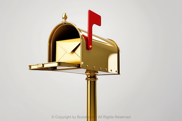 Gold Shiny And Glossy Traditional Style Mailbox Mounted On Gold Pole