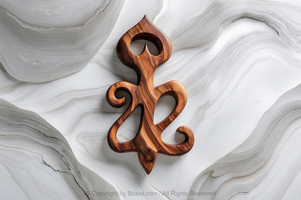 Closeup Of Crafted Decorative Olive Wooden Art On Marble Wall