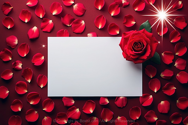Empty White Greeting Card With Red Rose Petals