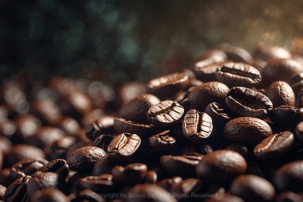 Closeup Of Small Pile Of Fresh Roasted Brown Coffee Beans