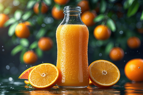 Closeup Of Refreshing Orange Juice In Bottle