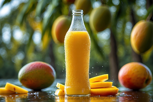 Closeup Of Bottle With Fresh Mango Juice