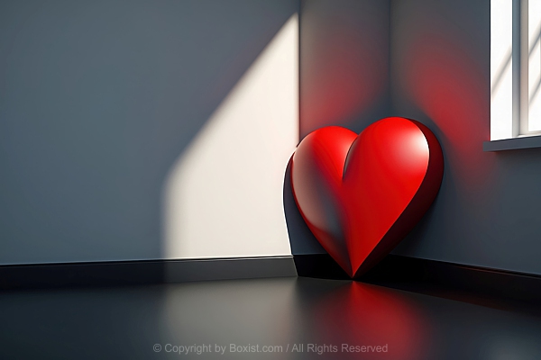 Love Heart In Red Color In Room Corner 3D Design