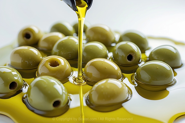 Closeup Of Green Olives Under Olive Oil