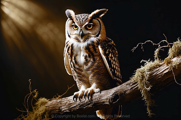 Eurasian Eagle Owl Perching On Withered Branch