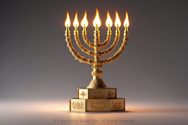 Decorated Golden Jewish Menorah With Seven Candles
