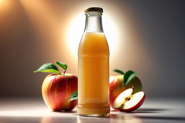 Fresh Apple Juice In Bottle With Apples In the Background