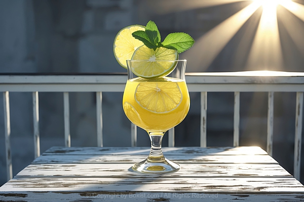 Glass Goblet Filled With Lemon Juice And Lime Slices
