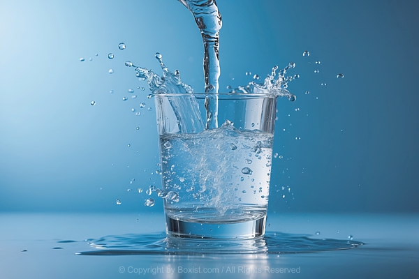 Glass Filled With Fresh Water Against Gradient Blue Background