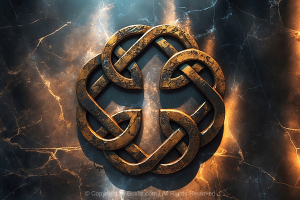 Intricately Detailed Rusty Brass Celtic Symbol On Dark Marble Background