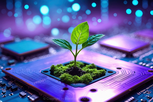Small Green Plant Sprouts From Circuit Board