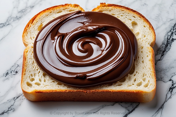 Single Slice Of White Bread With Swirl Of Chocolate Spread On Top