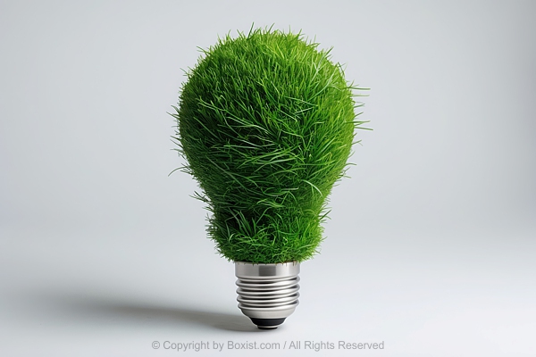 Light Bulb Covered With Green Grass Symbolizing Eco Friendly Energy