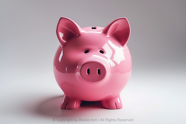 Pink Piggy Bank Against Light Gray Background