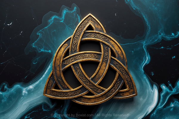 Old Brass With Stains Celtic Trinity Knot On Dark Blue And Black Marble