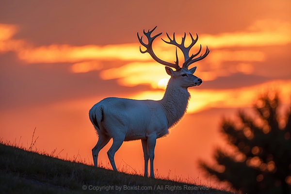Majestic White Deer Stands Tall On Gentle Slope