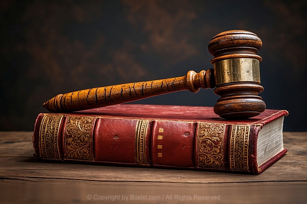 Cracked Old Wooden Gavel Resting On Top Of Old Book