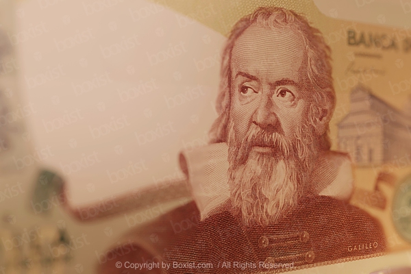 Galileo Galilei Portrait On Vintage Italian Lira Money