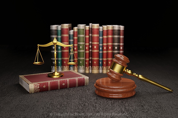 Old Books With Justice Scale And Gavel