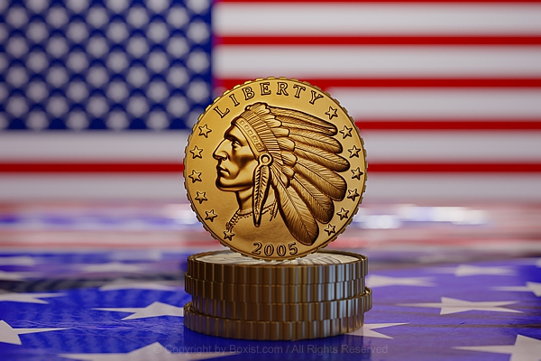 Coin With Native Indian Chief Against American Flag