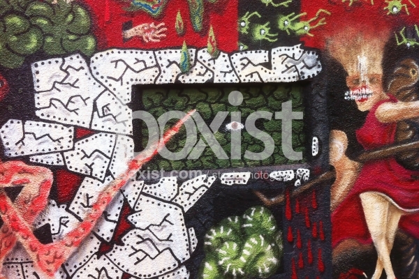 Wall with Artistic Graffiti Art