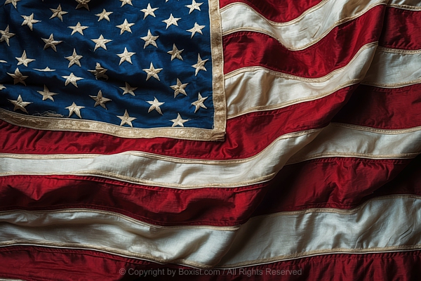 American Flag With Golden Outline Crumpled Silk