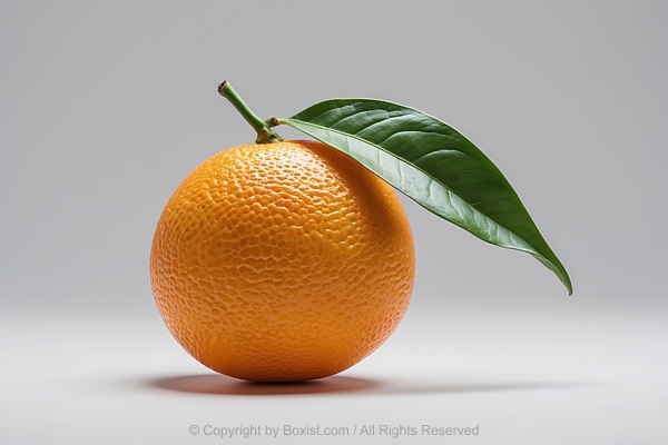 Vibrant Orange Fruit With Single Green Leaf