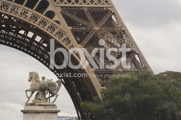 Horse Statue Near Base of Eiffel Tower in Paris