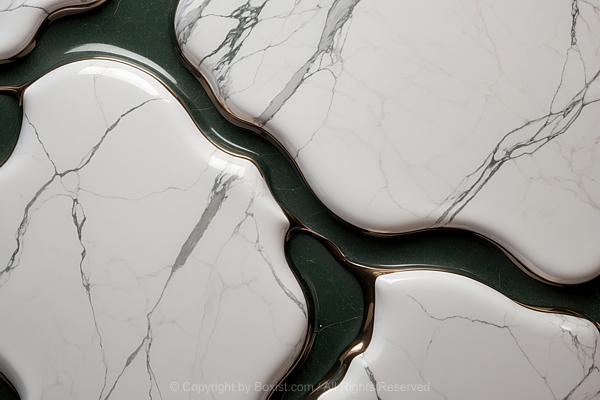 White Marble With Green Engraved Patterns Background