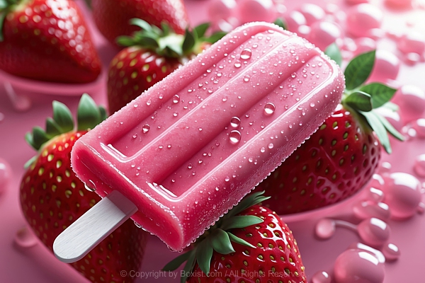 Tasty Strawberry Popsicle With Fresh Strawberries