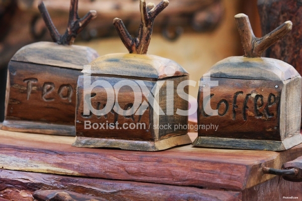 Tea Sugar Coffee Wood Boxes