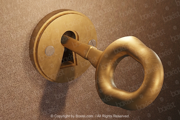 Brass Key Into Keyhole