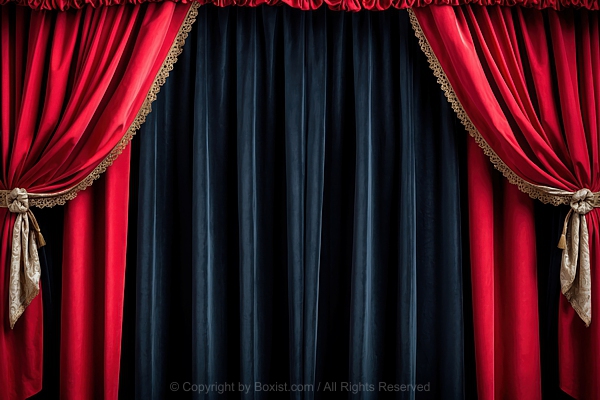 Classic Theater Curtain With Vibrant Red Curtains Drawn To The Sides