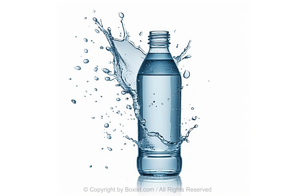 Bottle Of Water And Splash Around It On White Background
