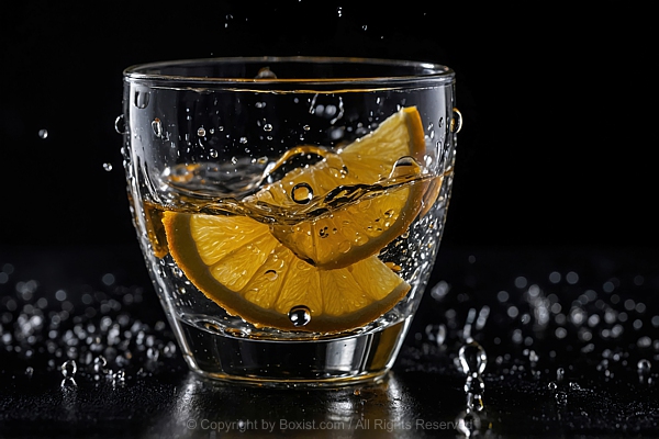 Slices Of Lemon Splashing Into Glass Of Water
