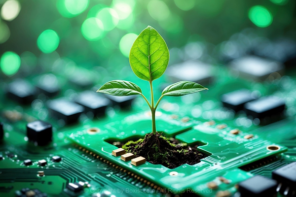 Seedling With Green Leaves On Circuit Board