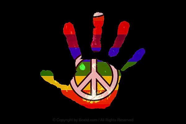 Peace Flag Handprint On Black Background