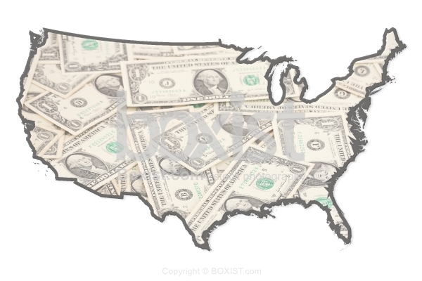 USA Map with Dollar Bills