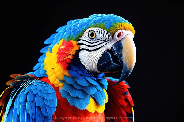 Macaw With Dazzling Plumage Against Black Background